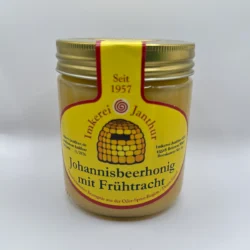 Glas Johannisbeerhonig mit Frühtracht der Imkerei Janthur, Produktfoto